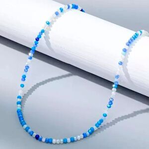 SALE Handmade Genuine Rare Blue Larimar Faceted Crystal Stone Necklace